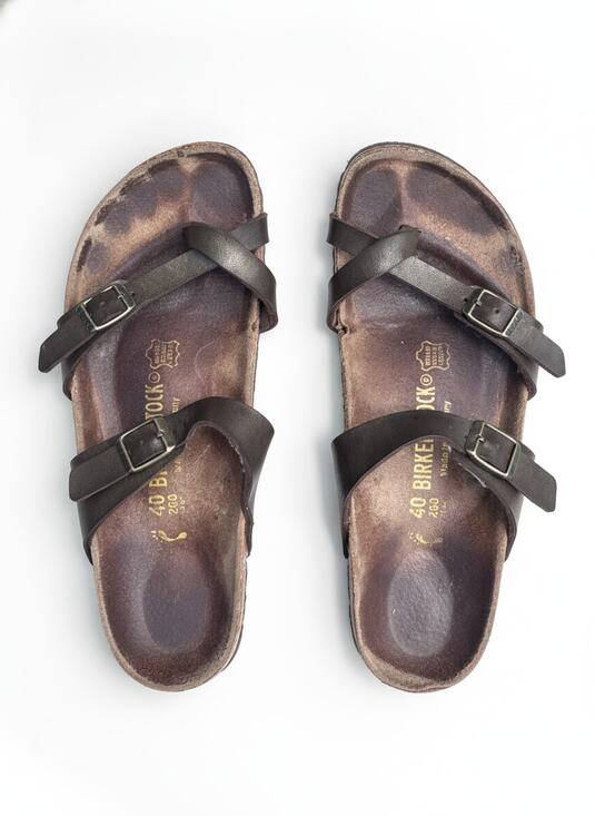 Birkenstock Shoes - Birkenstock Womens Size 40 (US 9-9.5) Brown Leather Criss Cross Strap Sandals